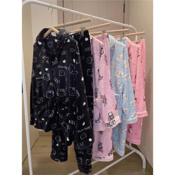 hellokitty珊瑚絨睡衣冬季女加絨加厚卡通法蘭絨保暖揭陽家居服套