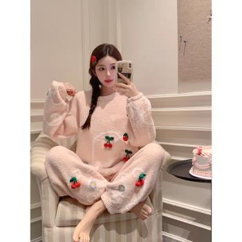 女半邊絨2023年新款甜美櫻桃睡衣