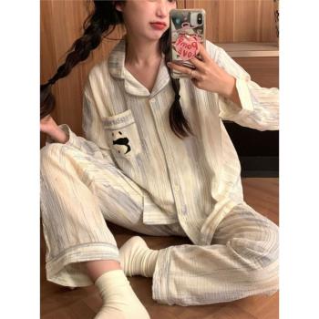 熊貓女春秋季純棉長褲寬松睡衣