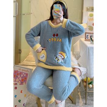 女秋冬加厚搖粒絨學生胖mm睡衣