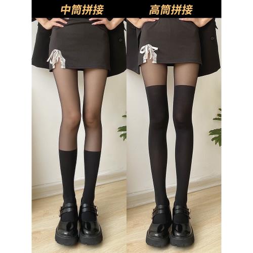蔣大貓黑色絲襪長筒過膝短筒二杠美腿顯瘦時尚女春秋拼接黑絲絲襪