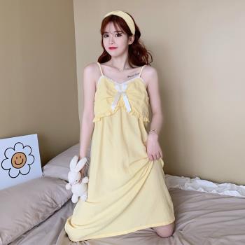 吊帶睡裙女士2022年新款夏季薄款純棉紗布性感睡衣夏天少女家居服