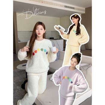 女仿貂絨愛心甜美家居服冬天睡衣