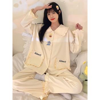 卡通休閑睡衣女士純棉春秋冬季2023年新款學生韓版開衫家居服套裝