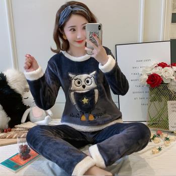 睡衣女秋冬加厚保暖法蘭絨春秋套裝珊瑚絨韓版清新學生可愛家居服