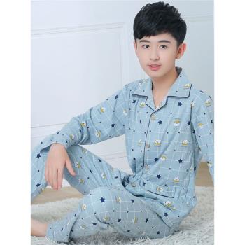 春秋長袖男孩子睡衣男孩9-20歲全棉男純棉短袖青少年初高中生套裝