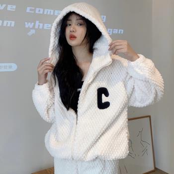 女甜美可愛法蘭絨秋天外穿睡衣
