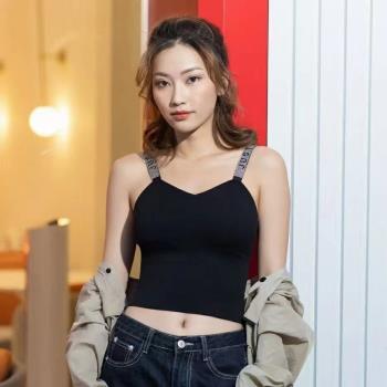 韓版星鉆吊帶少女背心運動美背帶乳膠胸墊港風ins瑜伽u型露背內衣