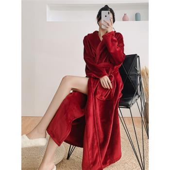 2024情侶男女士珊瑚絨睡袍秋冬加長加厚睡衣法蘭絨浴袍大碼家居服