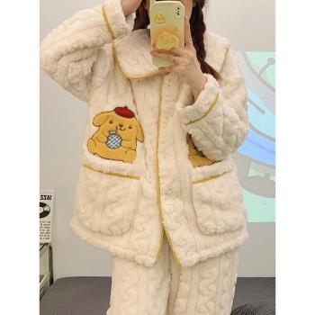 珊瑚絨睡衣女秋冬季加厚絨法蘭絨2022年新款卡通布丁狗家居服套裝