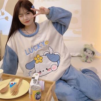棉睡衣女冬珊瑚絨家居服春秋法蘭絨可愛卡通加厚休閑韓版外穿套裝
