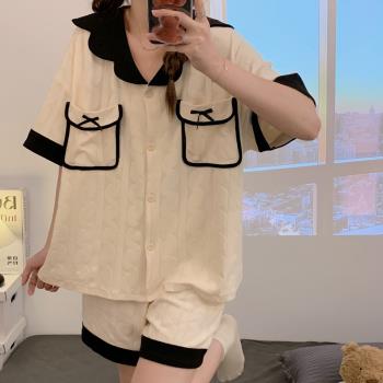 可愛夏季小個子短袖睡衣少女夏天棉質2023年新款海軍風家居服套裝