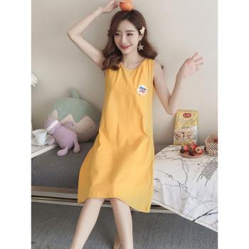 睡裙女夏純棉性感無袖背心吊帶大碼吊帶睡衣夏季薄款連衣裙子夏天