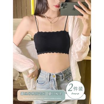 無肩帶抹胸內衣夏季薄款少女美背白色內搭防滑聚攏隱形防走光裹胸