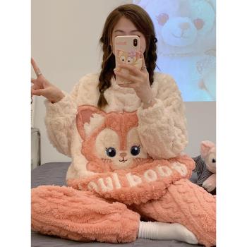 春秋冬季睡衣女士珊瑚絨2023年新款加厚甜美可愛法蘭絨套裝家居服