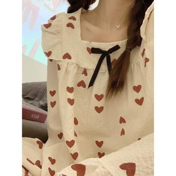 甜美睡衣女春秋冬季2023年新款長袖公主風少女純棉夏款家居服套裝