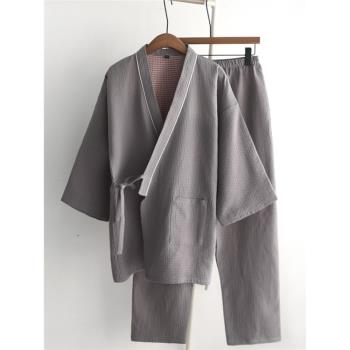 日式菱形紋純棉汗蒸情侶和服睡衣