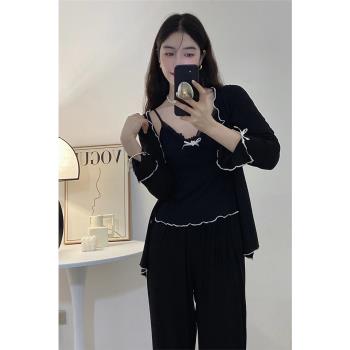 莫代爾女秋款法式性感輕熟風睡衣