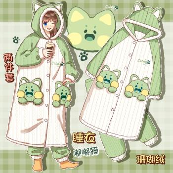 嘟嘟貓女睡袍秋冬款法蘭絨卡通