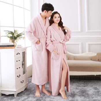 冬天睡袍女加厚法蘭絨情侶浴袍加長款孕婦春秋冬季珊瑚絨睡衣長袍