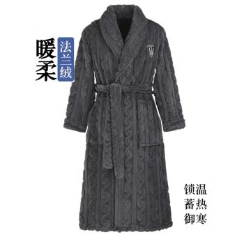 男冬季法蘭絨加長款保暖浴袍睡衣