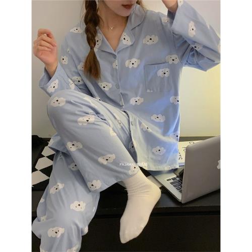 2023新款春秋季長袖純棉睡衣女可外穿甜美可愛卡通長褲家居服套裝