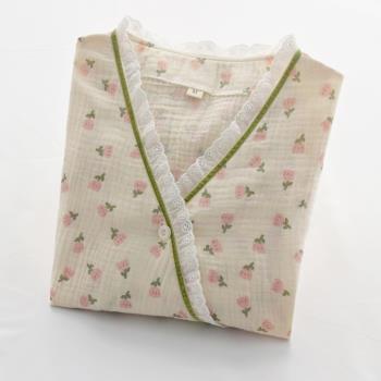 甜美花邊女純棉日式汗蒸和服蕾絲