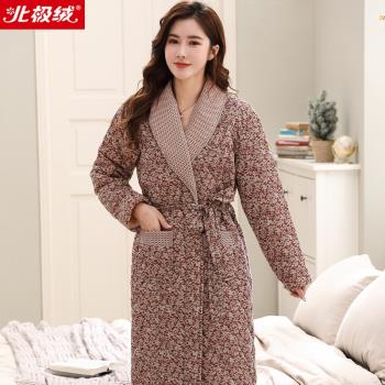 睡袍女秋冬季純棉三層加厚長款夾棉睡衣2025年新款全棉家居服套裝