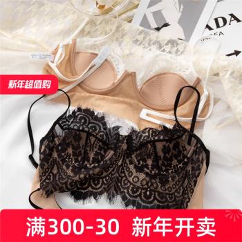新款2021法式超薄蕾絲性惑內衣套裝女薄款大胸顯小可外穿內搭