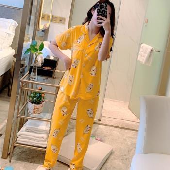 睡衣春秋純棉短袖長褲女士夏季薄款韓版夏天兩件套裝月子家居服夏