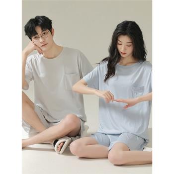 睡衣女款夏季莫代爾薄款簡約短袖情侶家居服男士青少年套裝可外穿