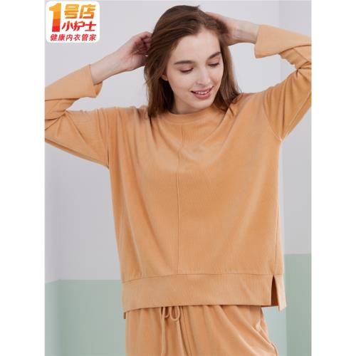 小護士家居服女士長袖春秋冬舒絨條紋抽針上衣休閑圓領單件JJY020