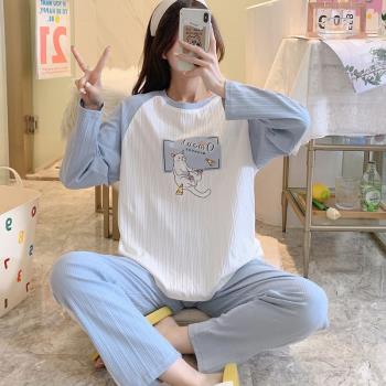 日系可愛睡衣女春秋款長袖純棉家居服秋季全棉卡通套裝秋冬可外穿