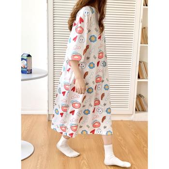 愛心甜甜圈睡裙女夏款短袖寬松大碼薄款韓版可外穿學生睡衣家居服