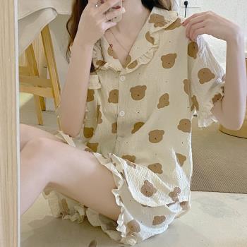 ins風睡衣女卡通學生純棉夏季2022年新款網紅爆款短袖家居服套裝