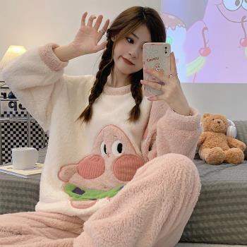 卡通可愛睡衣女2022年新款珊瑚絨加厚秋冬季法蘭絨學生家居服套裝