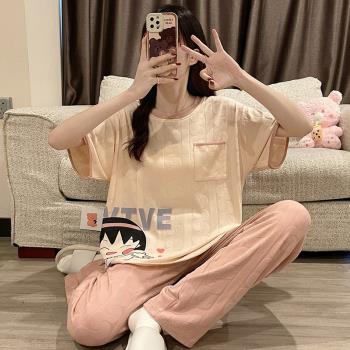 甜美睡衣女夏季純棉卡通學生短袖長褲2022年新款夏天家居服套裝薄