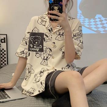 高階感睡衣女純棉可愛夏季2022年新款學生卡通短袖夏天家居服套裝