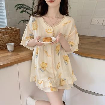 卡通睡衣女純棉2022年新款夏季棉紗學生甜美短袖可外穿家居服套裝