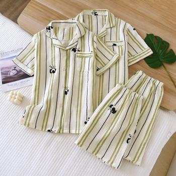 情侶純棉短褲大碼雙層家居服睡衣