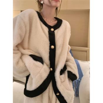 小香風睡衣女款秋冬季加厚珊瑚絨高級感保暖法蘭絨大碼家居服套裝