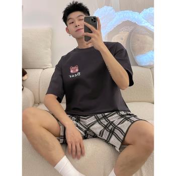 男款睡衣夏天季薄款純棉短袖卡通套裝可外穿青少年男士家居服夏款