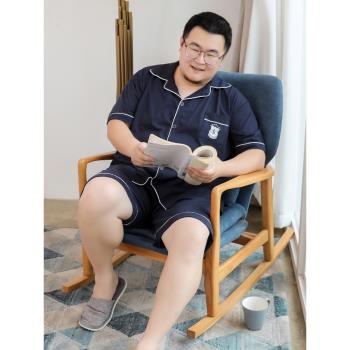 夏季加肥加大碼純棉睡衣男寬松休閑薄款短袖家居服套裝300斤肥佬