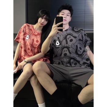 卡通睡衣男款夏季純棉薄款短袖短褲情侶家居服可外穿女士套裝夏款