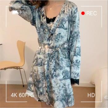 女夏季性感四件套吊帶模擬絲睡衣