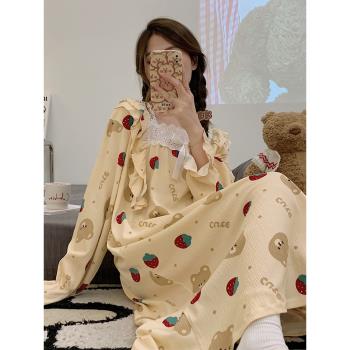 睡衣女款春秋冬季純棉長袖甜美可愛少女睡裙2023年新款大碼家居服