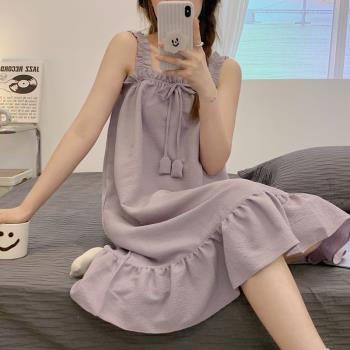 夏季中長款純棉吊帶睡裙女2022年新款夏天薄款甜美純色家居服睡衣