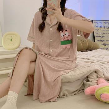 夏季純棉短袖睡裙女士2023年新款夏天薄款可愛卡通少女家居服睡衣