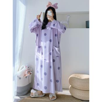 超長波點睡裙冬季天鵝絨加肥大碼加長孕婦胖mm200斤珊瑚絨睡衣女
