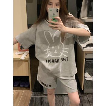睡衣女2023年新款可愛小兔子短袖網紅風女生夏季可外穿家居服套裝